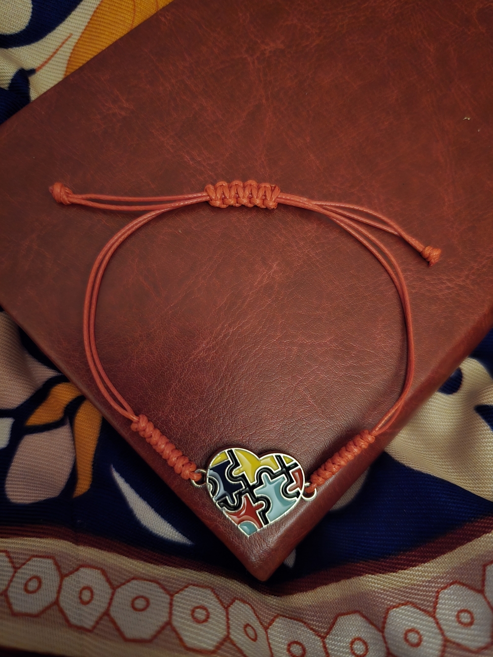 Autism Awareness And Acceptance Heart Puzzle Piece Cord Bracelet - Red